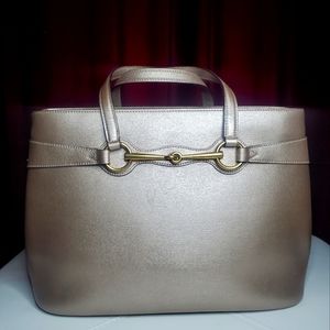 Gucci Metallic Beige Leather Horsebit Tote